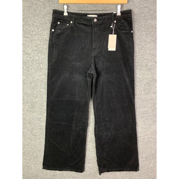 NWT MNG BY MANGO Womens Wide Leg Corduroy pant size  14 Black‎ - Picture 1 of 10